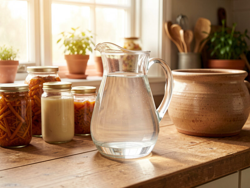 Pouring filtered water into a fermentation jar