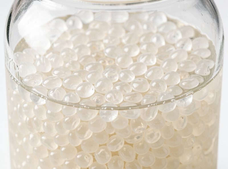 Healthy translucent water kefir grains in a jar of sugar water