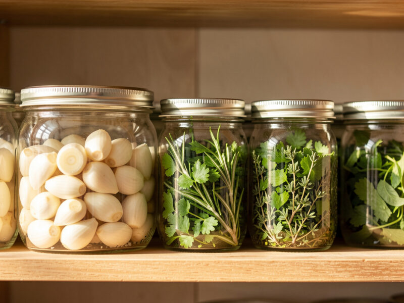 Salt-Preserved Garlic and Herbs for the Pantry